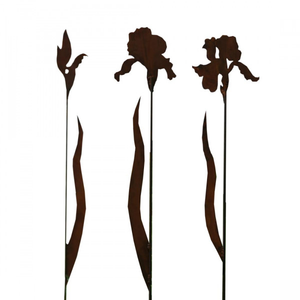 Gartenstecker Edelrost Deko Metall Rost Iris 3er Set